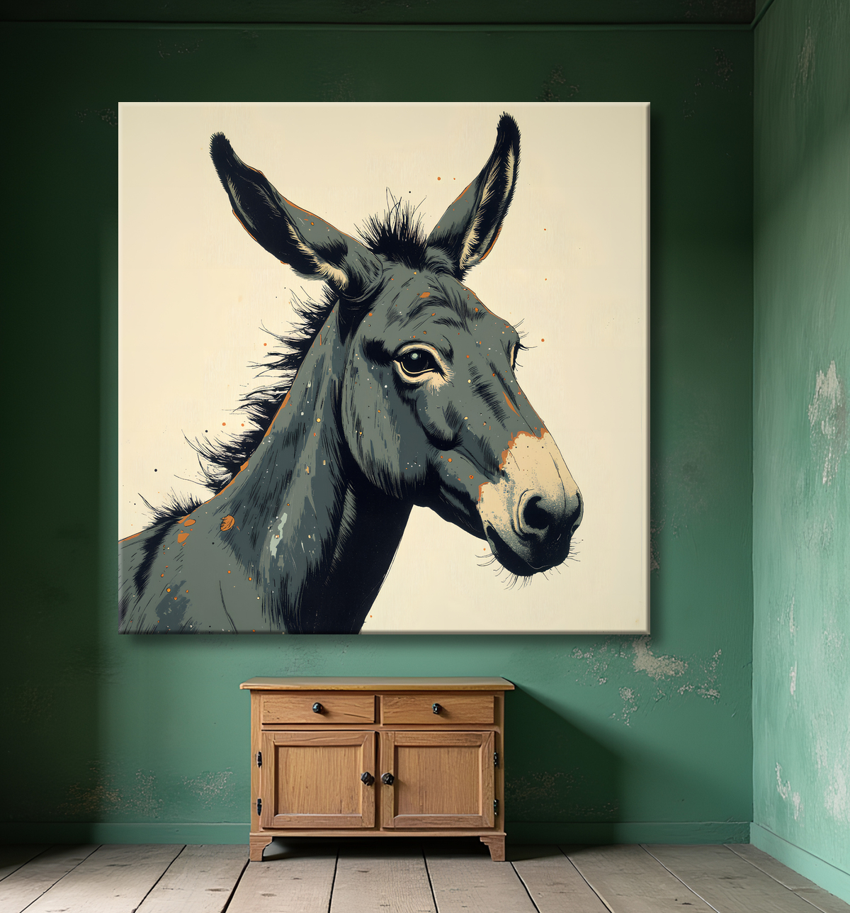 Tableau âne moderne - Peinture animalière expressive et graphique avec decor