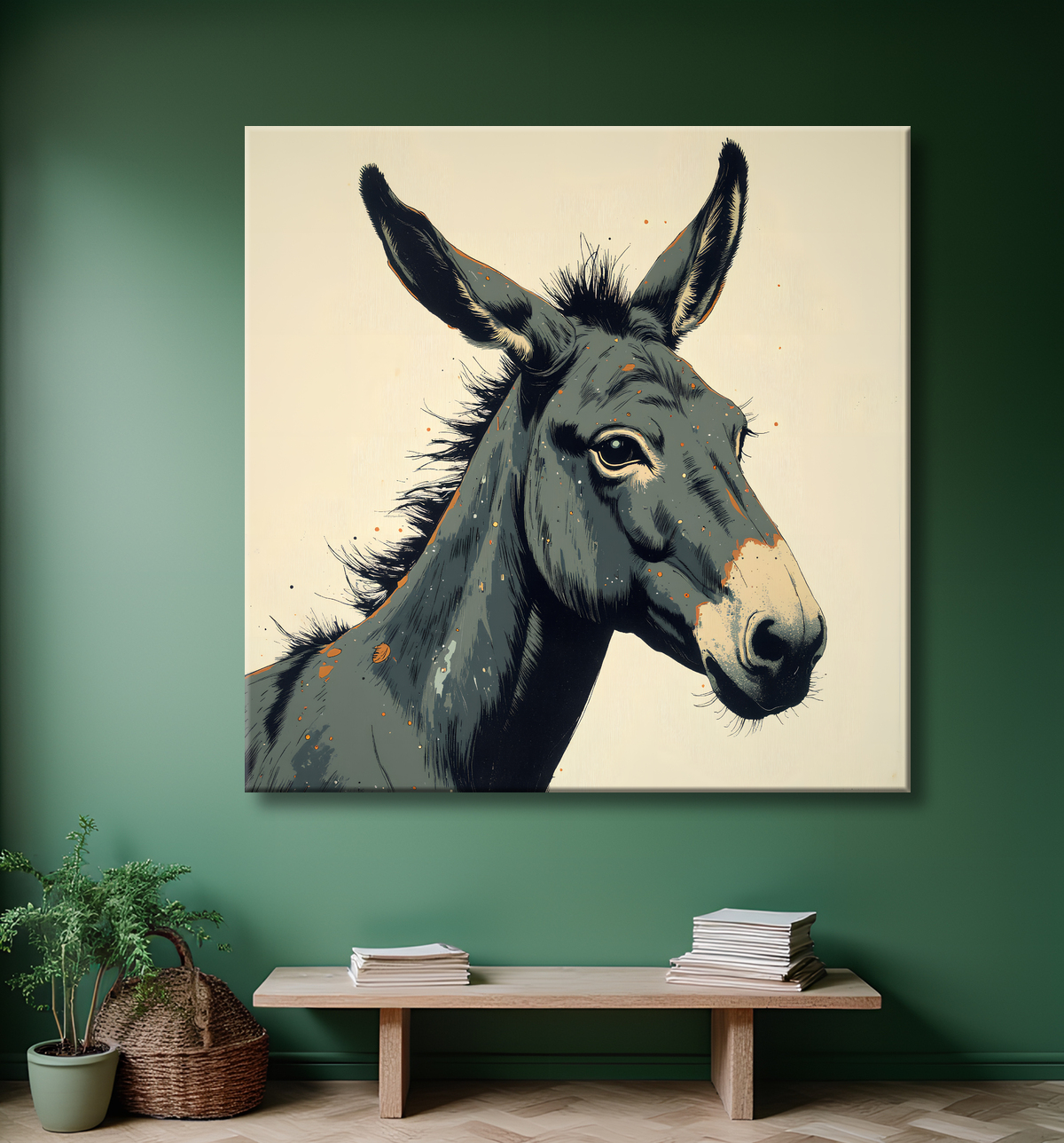 Tableau âne moderne - Peinture animalière expressive et graphique avec decor