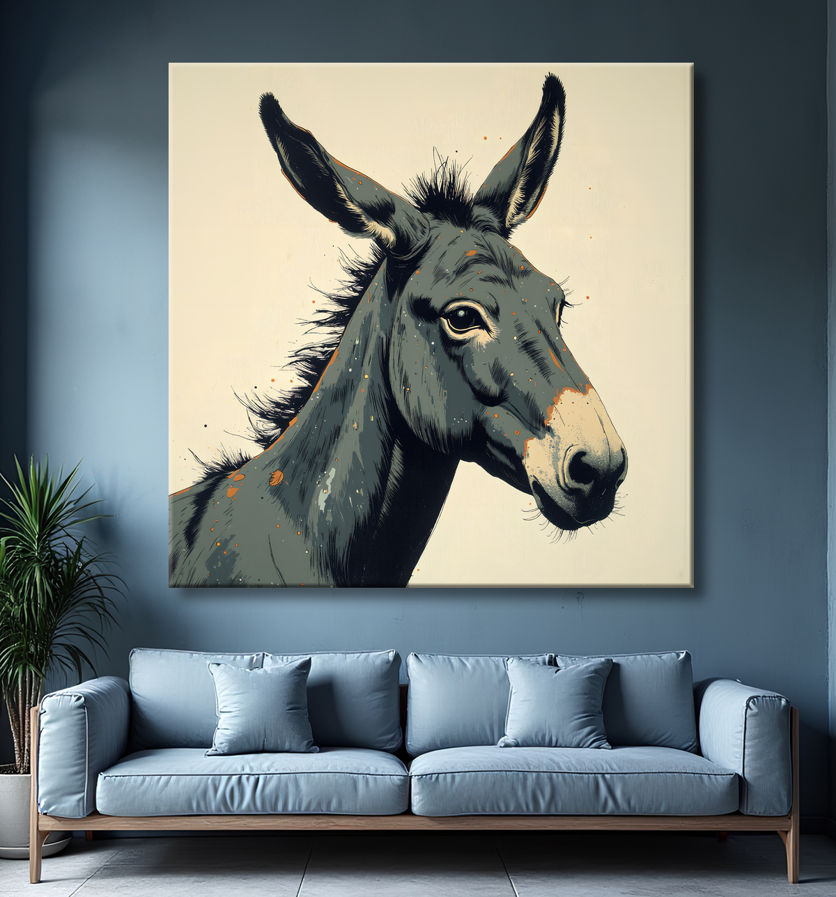 Tableau âne moderne - Peinture animalière expressive et graphique avec decor