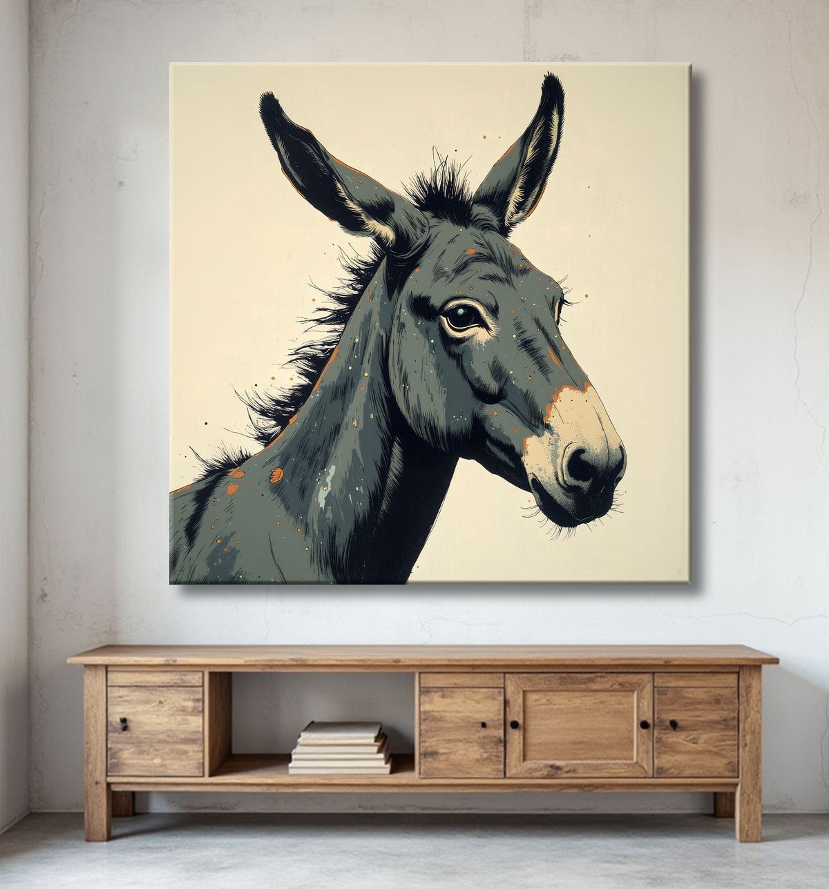 Tableau âne moderne - Peinture animalière expressive et graphique avec decor