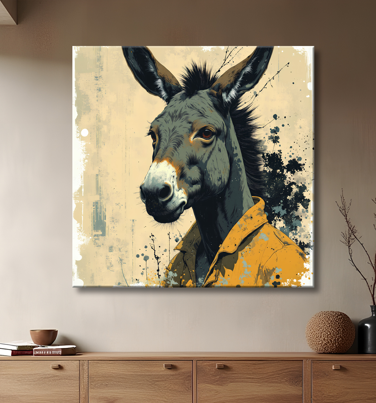 Tableau âne moderne - Peinture animalière expressive et graphique avec decor