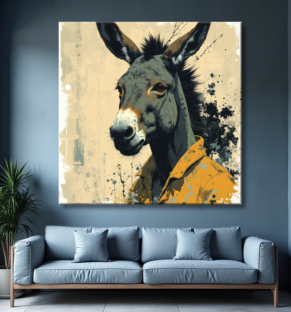 Tableau âne moderne - Peinture animalière expressive et graphique avec decor