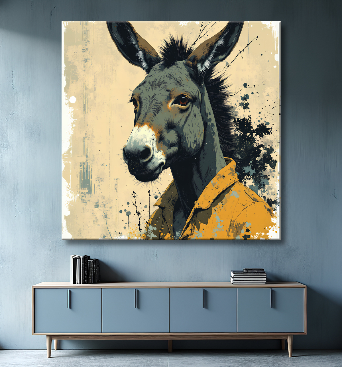 Tableau âne moderne - Peinture animalière expressive et graphique avec decor