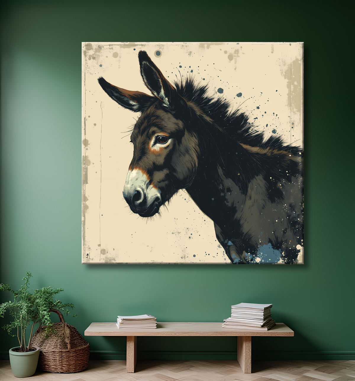 Tableau âne moderne - Peinture animalière expressive et graphique avec decor