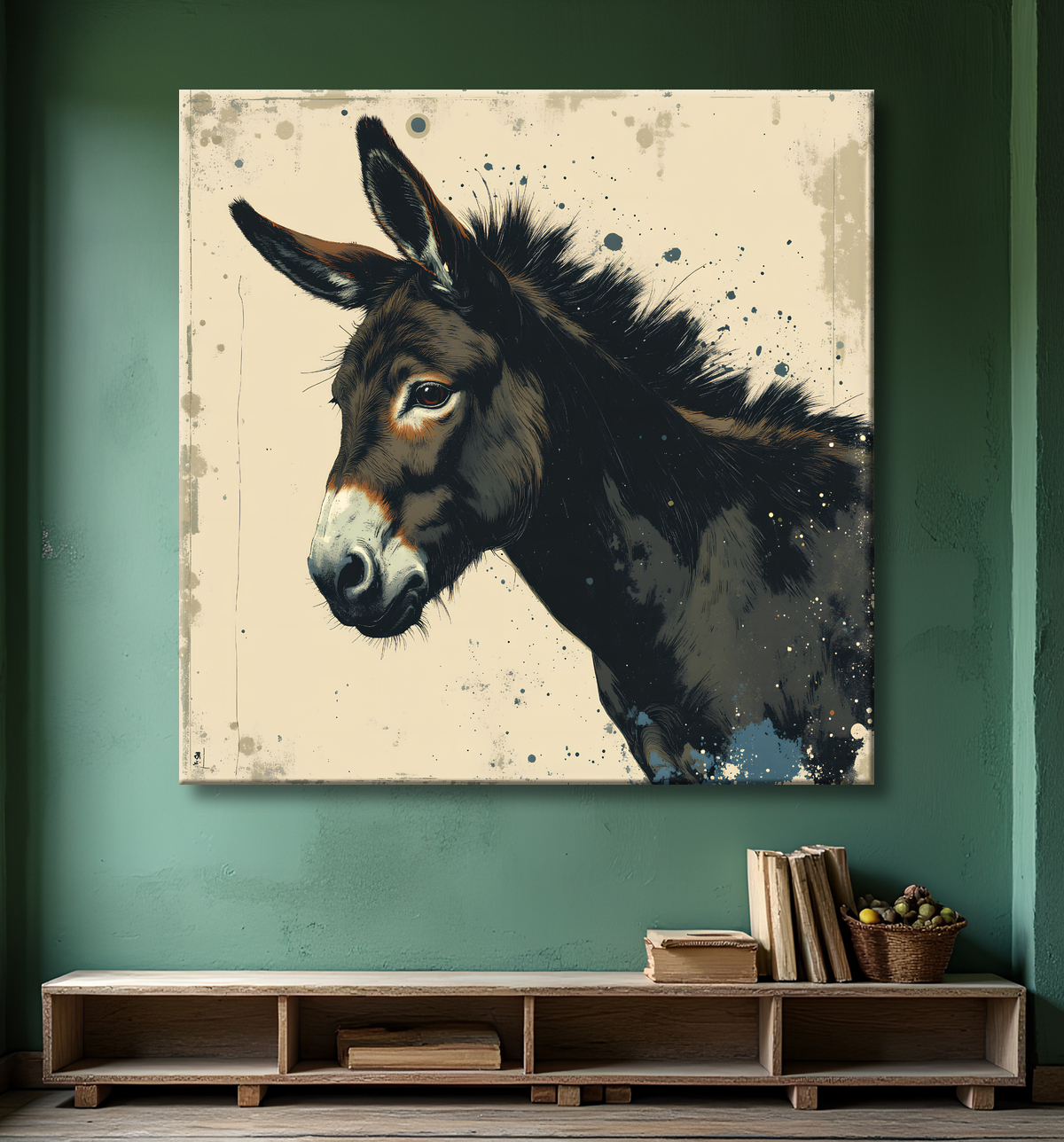 Tableau âne moderne - Peinture animalière expressive et graphique avec decor