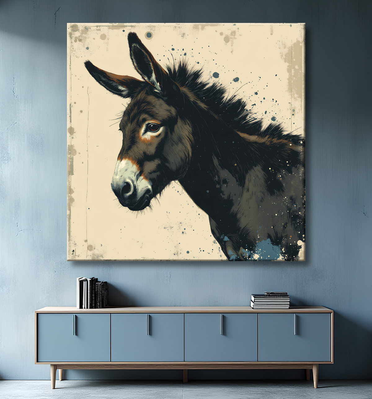 Tableau âne moderne - Peinture animalière expressive et graphique avec decor