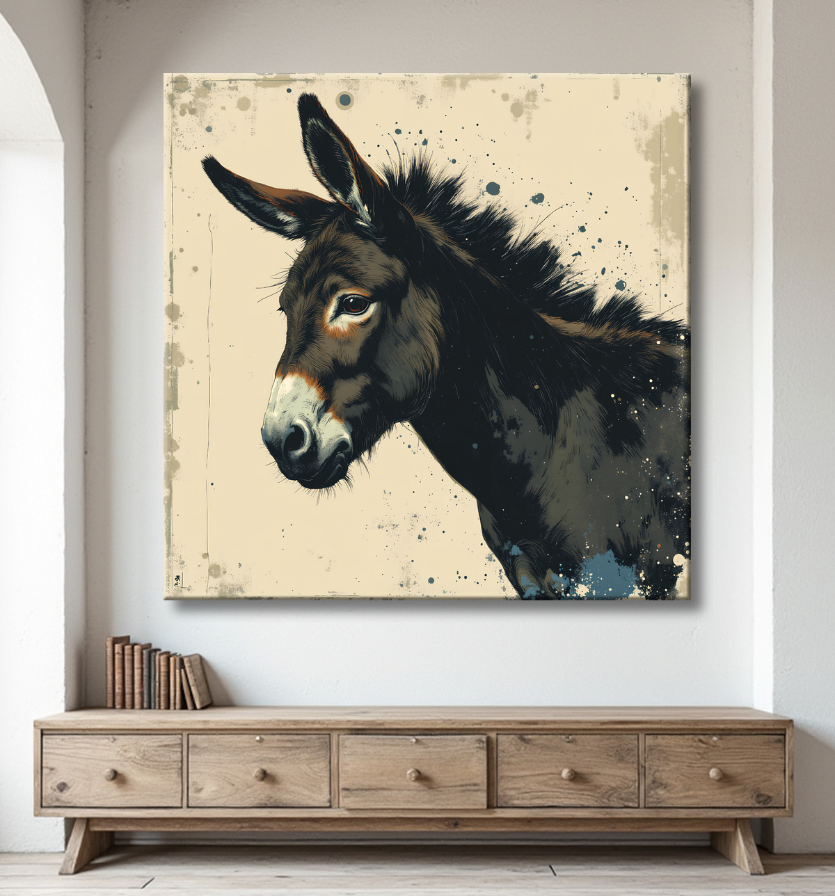 Tableau âne moderne - Peinture animalière expressive et graphique avec decor