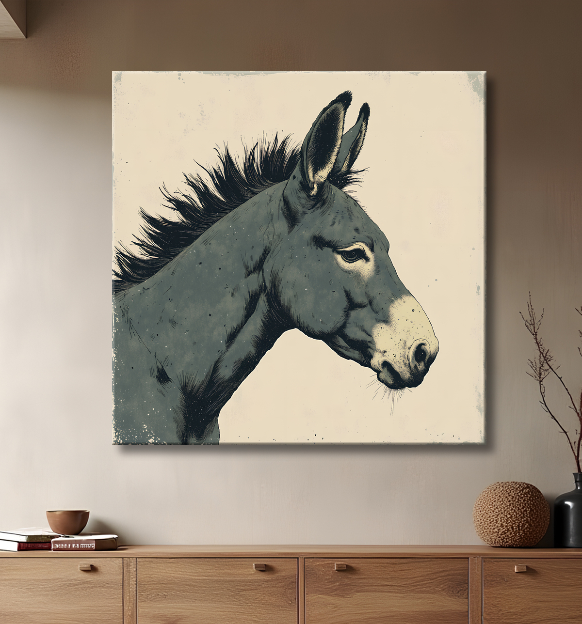 Tableau âne moderne - Peinture animalière expressive et graphique avec decor