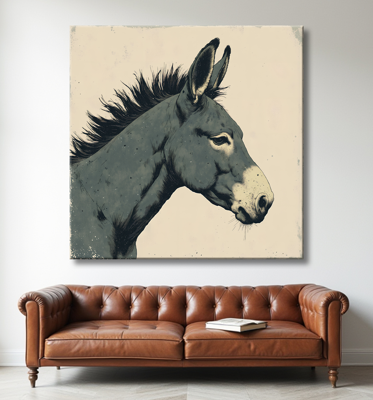 Tableau âne moderne - Peinture animalière expressive et graphique avec decor