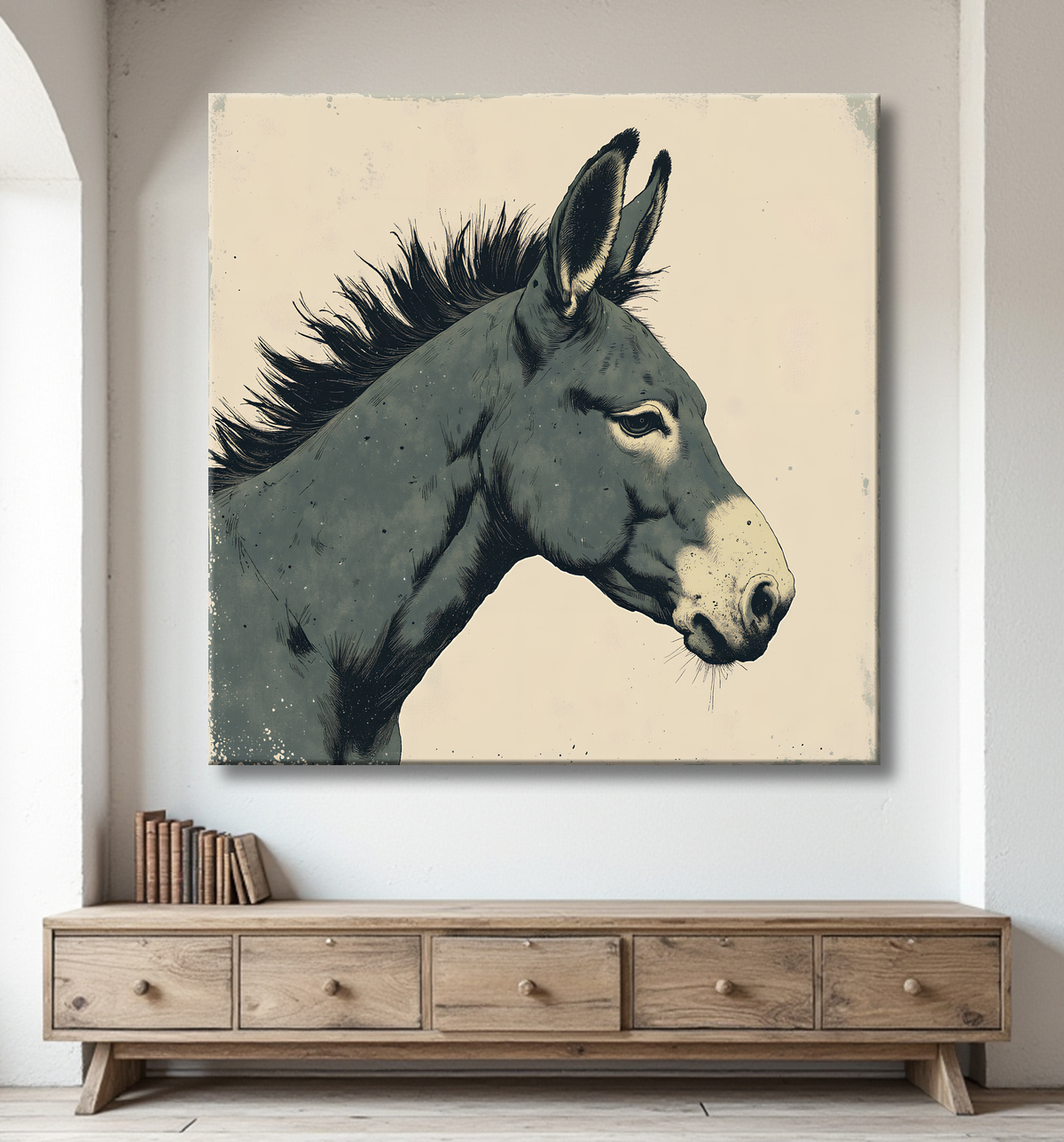 Tableau âne moderne - Peinture animalière expressive et graphique avec decor