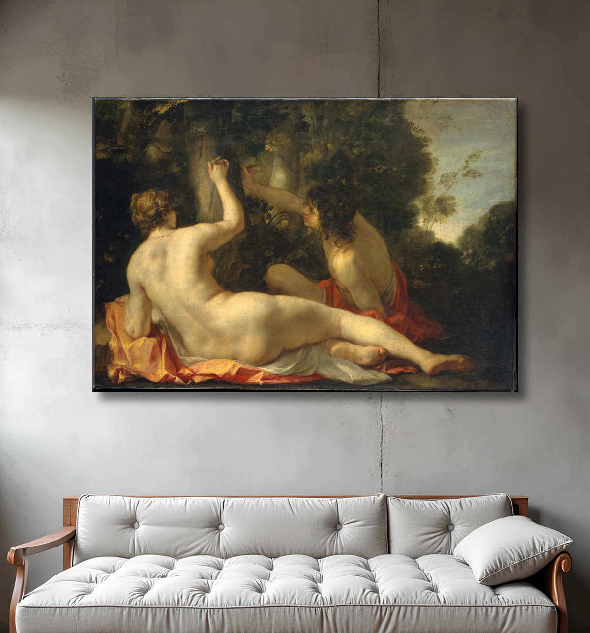 Reproduction Angélique et Médoro de Jacques Blanchard avec decor