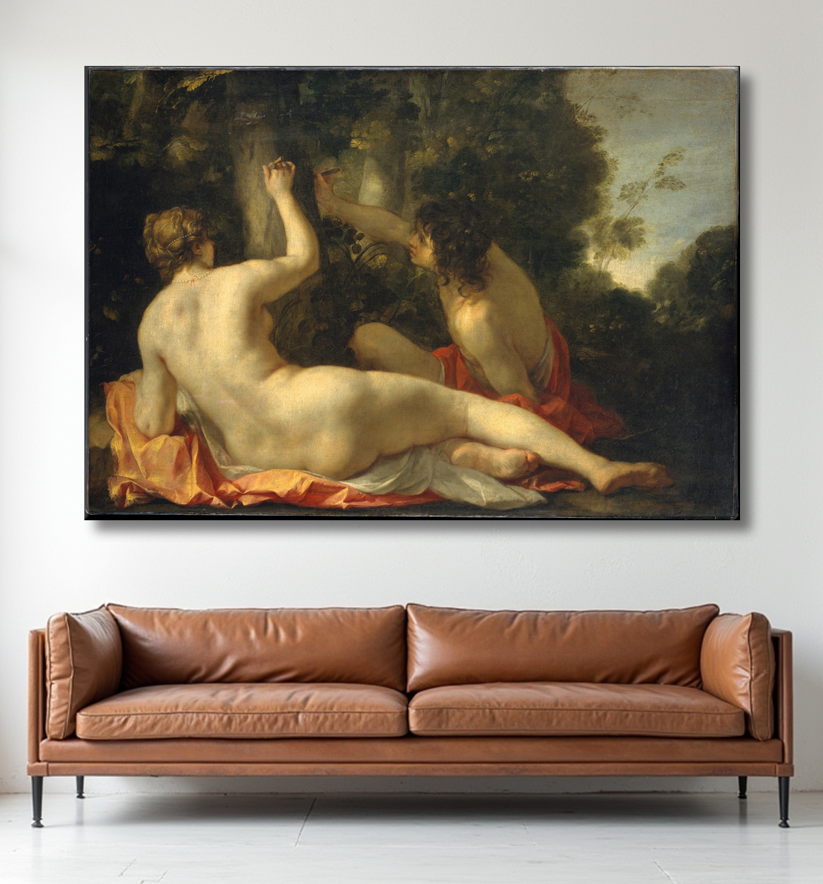 Reproduction Angélique et Médoro de Jacques Blanchard avec decor