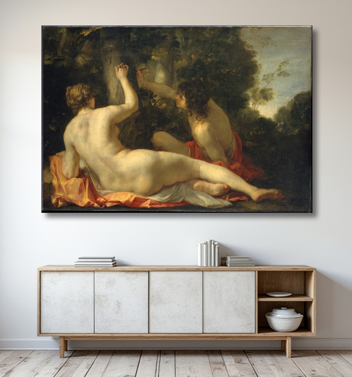 Reproduction Angélique et Médoro de Jacques Blanchard avec decor
