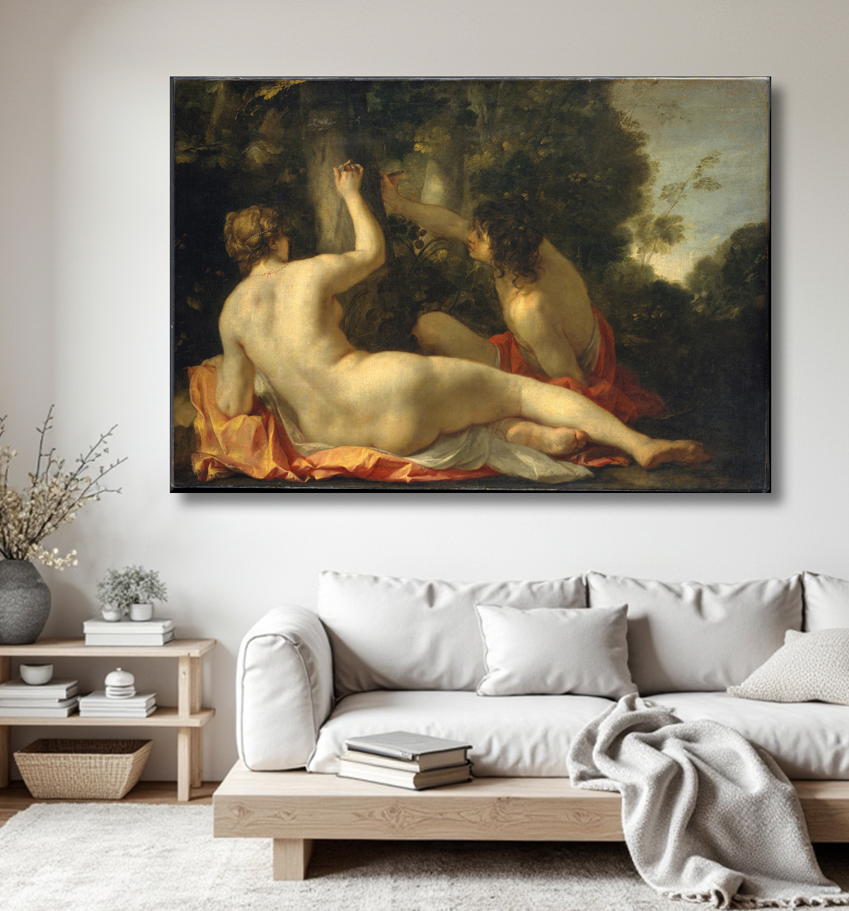 Reproduction Angélique et Médoro de Jacques Blanchard avec decor