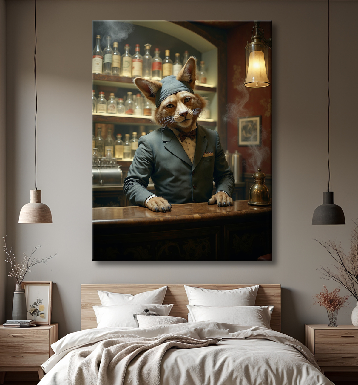 Tableau d'un canidé serveur de bar vintage avec decor