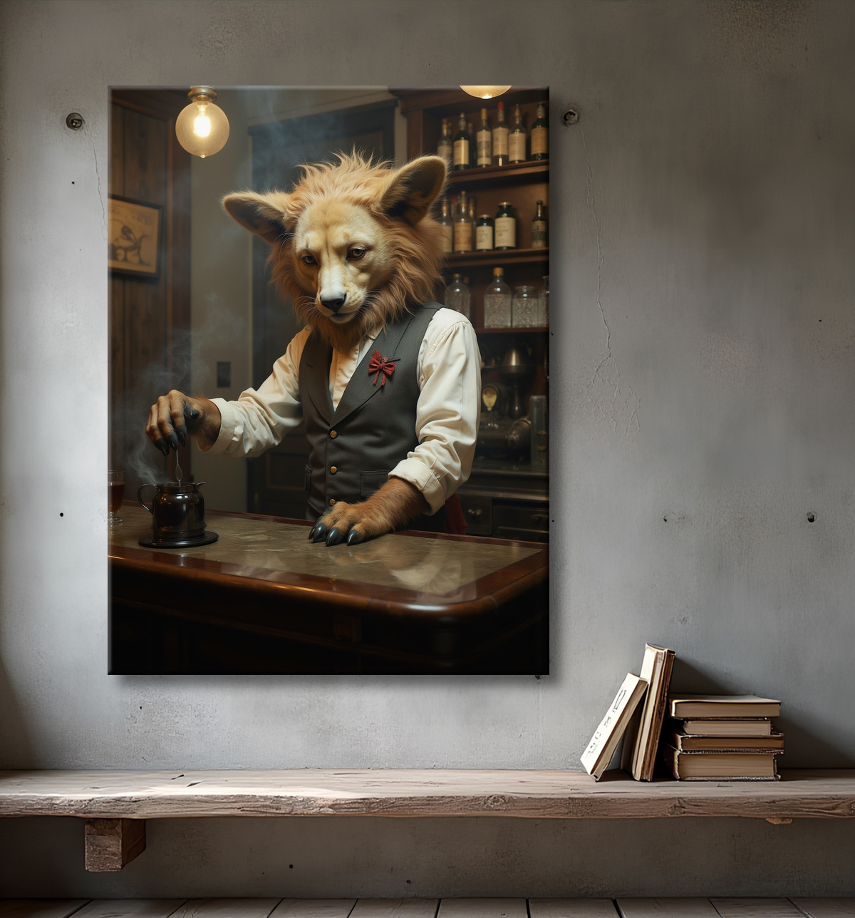 Tableau d'un canidé serveur de bar vintage avec decor