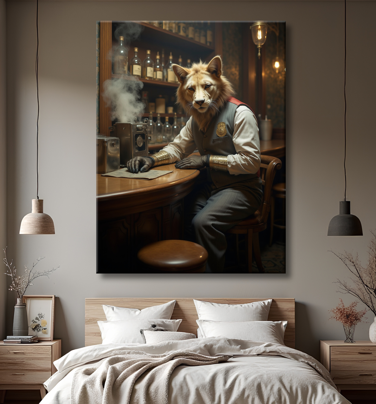 Tableau d'un canidé serveur de bar vintage avec decor