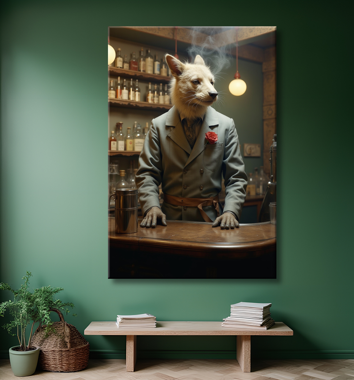 Tableau d'un canidé serveur de bar vintage avec decor