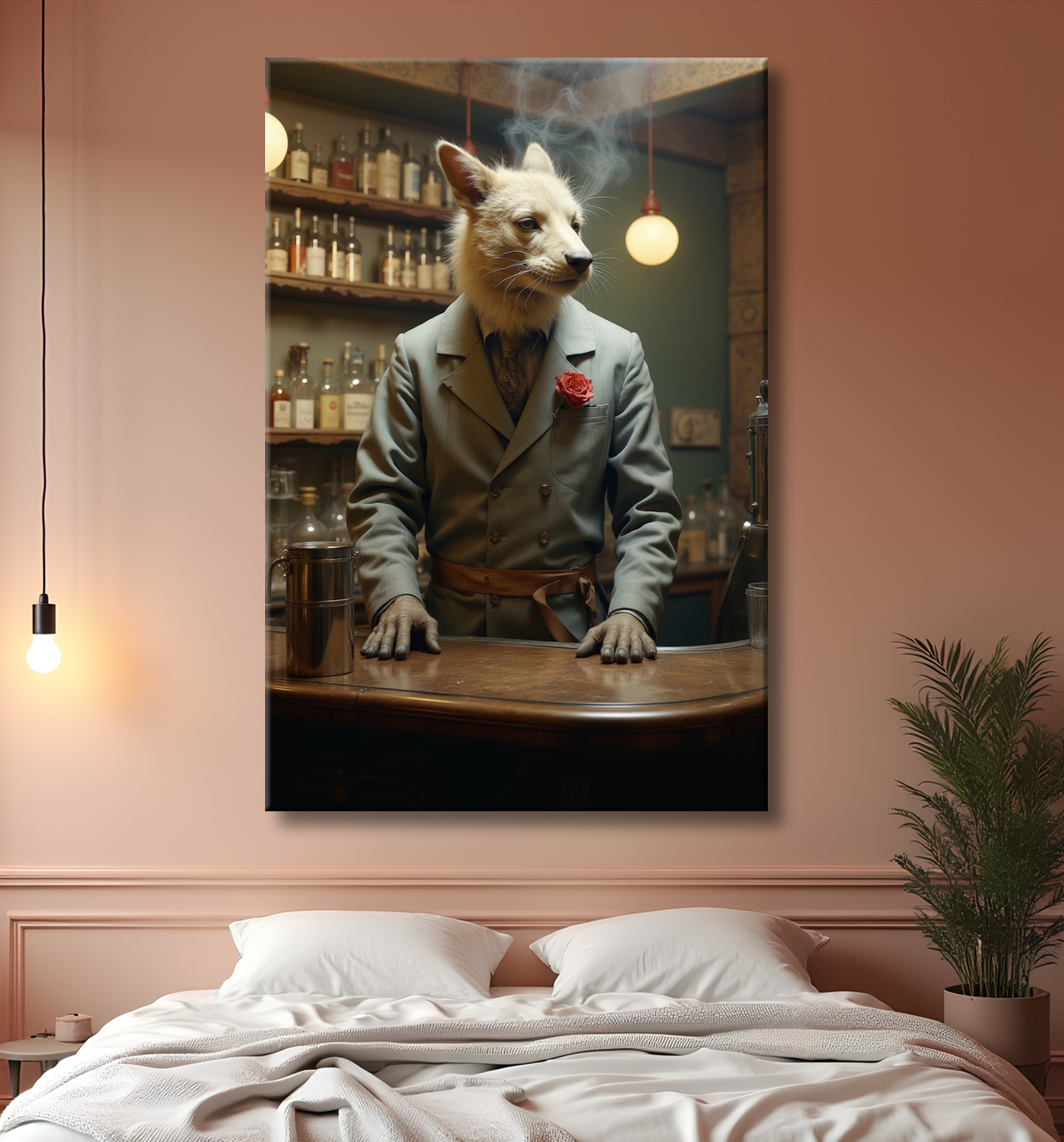 Tableau d'un canidé serveur de bar vintage avec decor