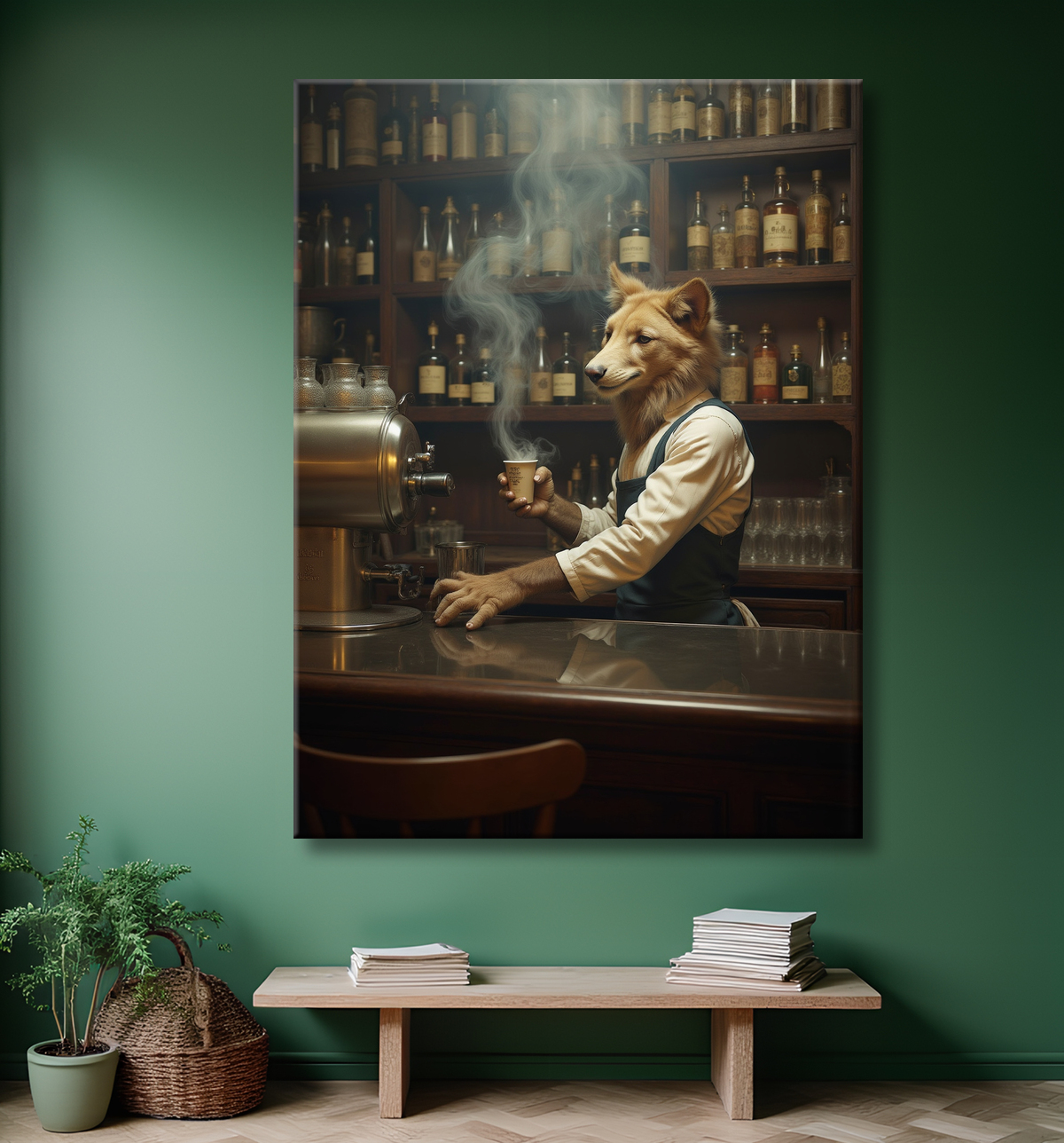 Tableau d'un canidé serveur de bar vintage avec decor