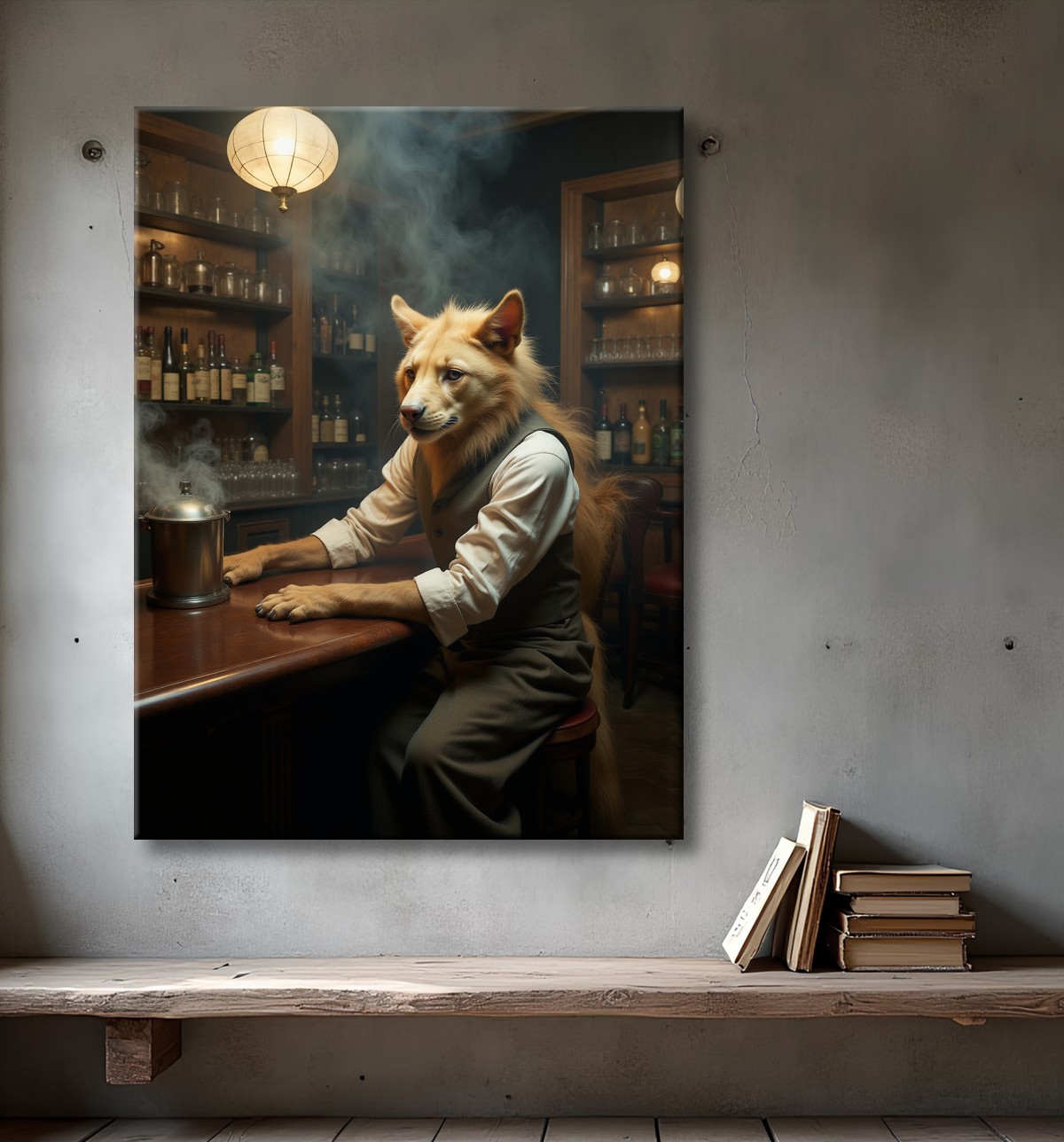 Tableau d'un canidé serveur de bar vintage avec decor
