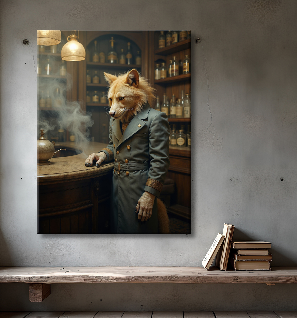 Tableau d'un canidé serveur de bar vintage avec decor