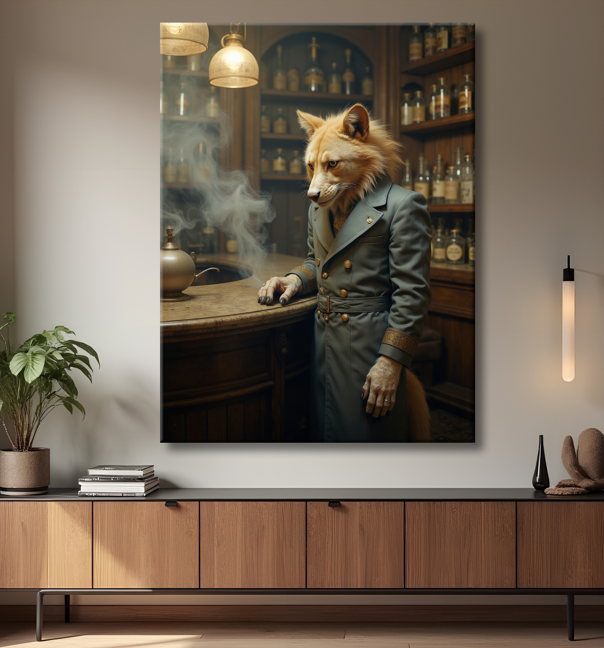 Tableau d'un canidé serveur de bar vintage avec decor