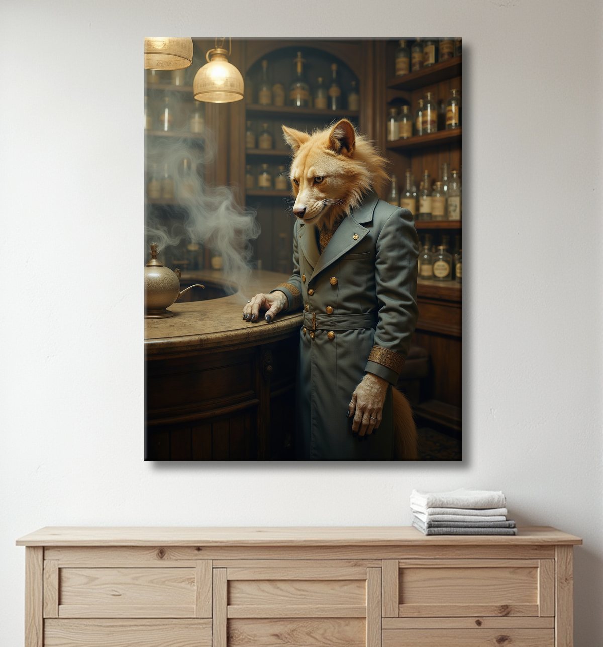 Tableau d'un canidé serveur de bar vintage avec decor