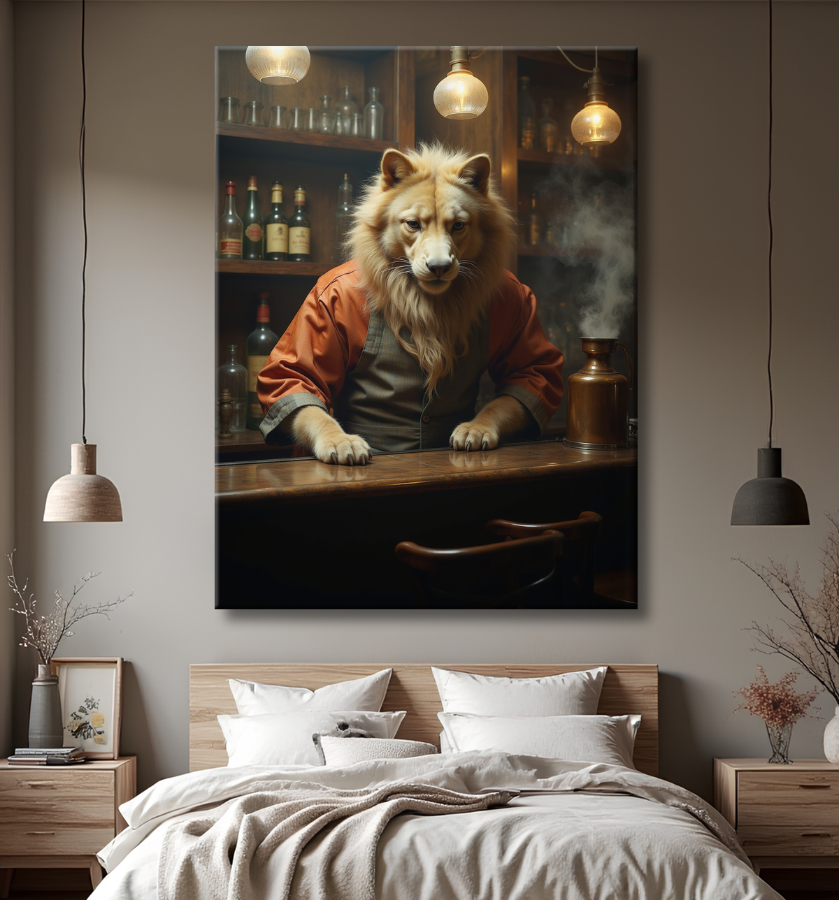 Tableau d'un canidé serveur de bar vintage avec decor