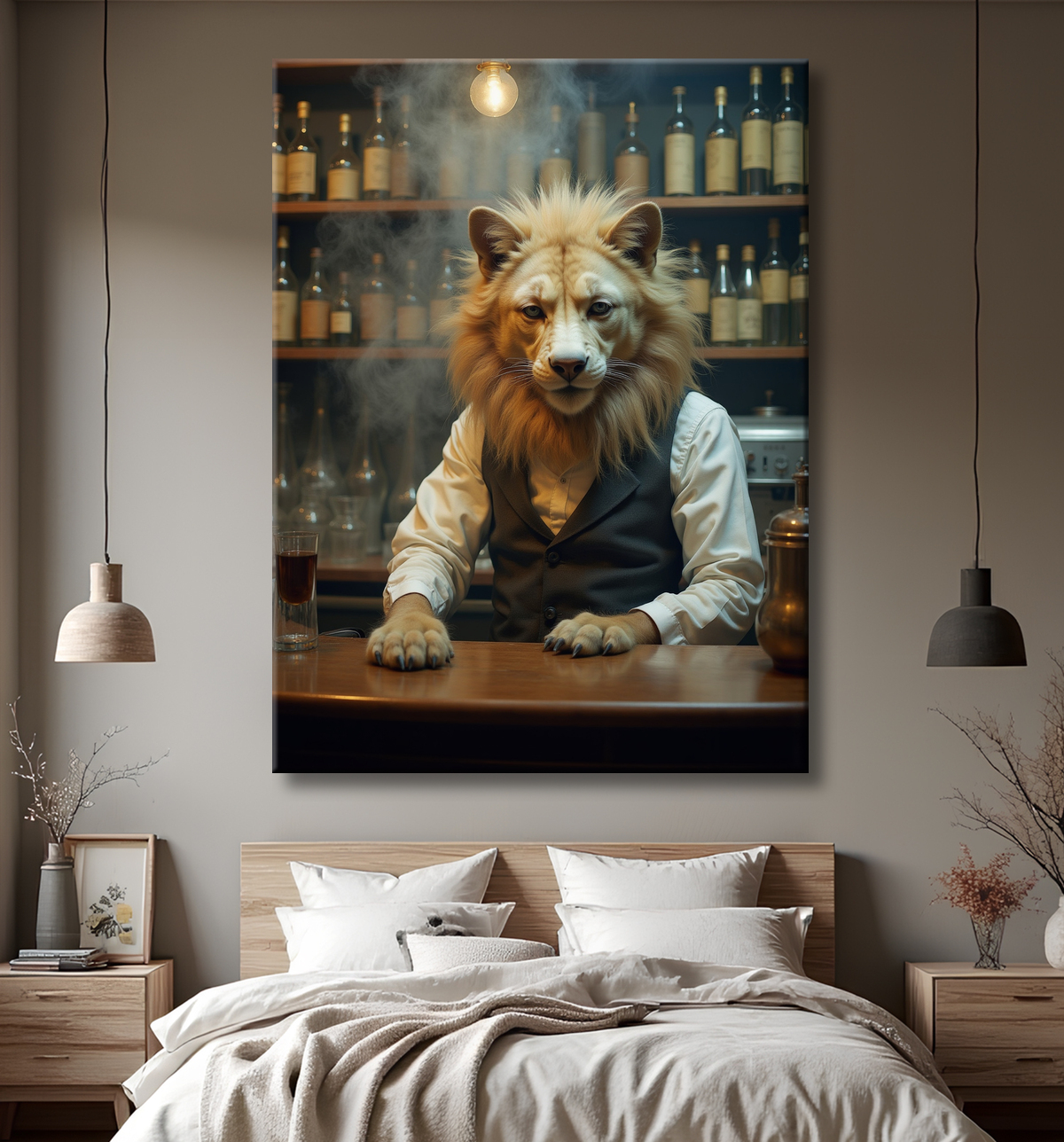 Tableau d'un canidé serveur de bar vintage avec decor