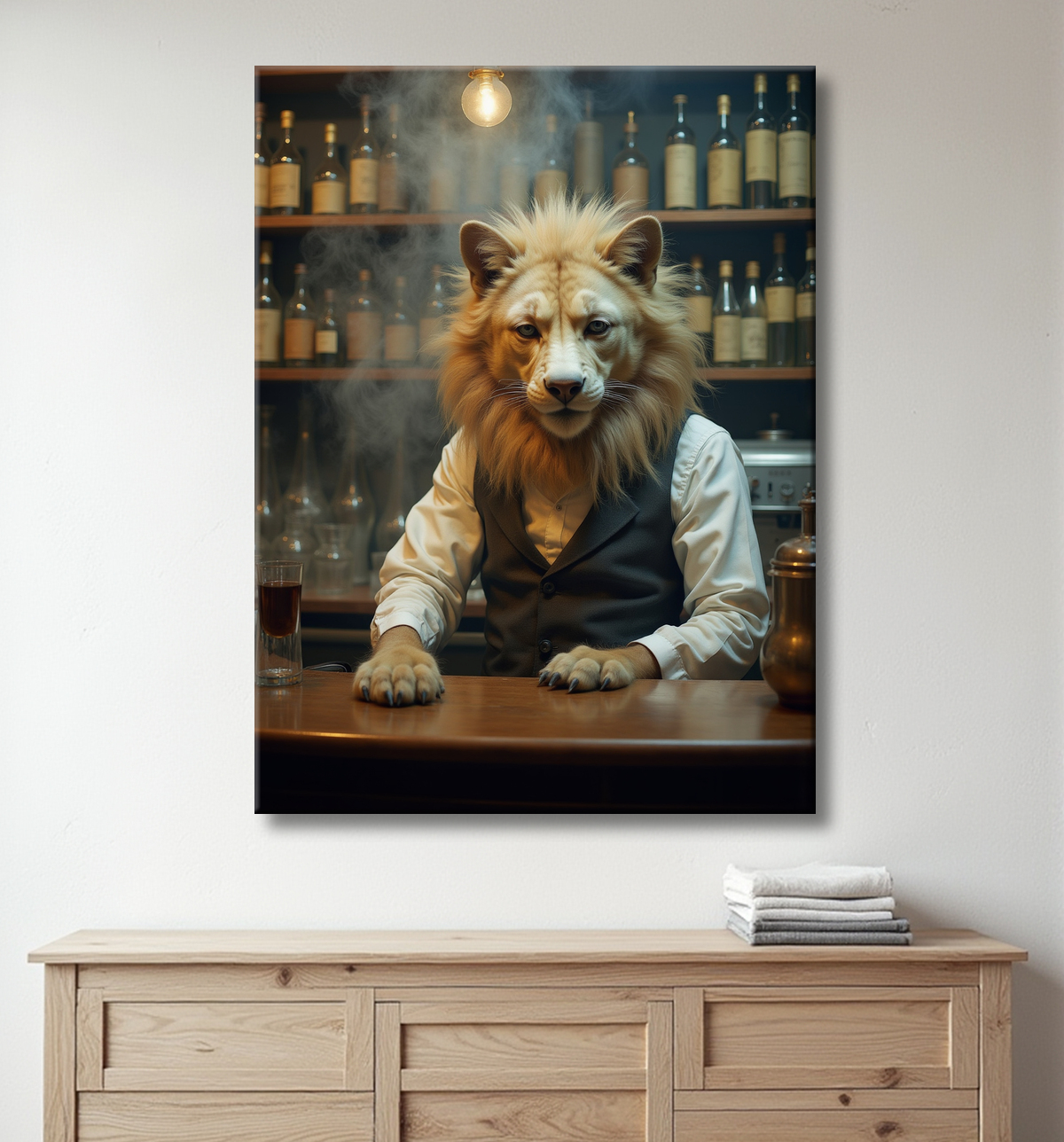 Tableau d'un canidé serveur de bar vintage avec decor