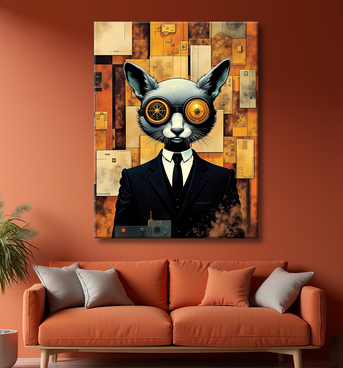 Tableau animal hypnotique rétro - Portrait mystérieux et graphique avec decor