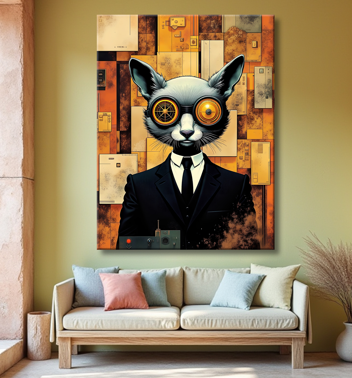 Tableau animal hypnotique rétro - Portrait mystérieux et graphique avec decor