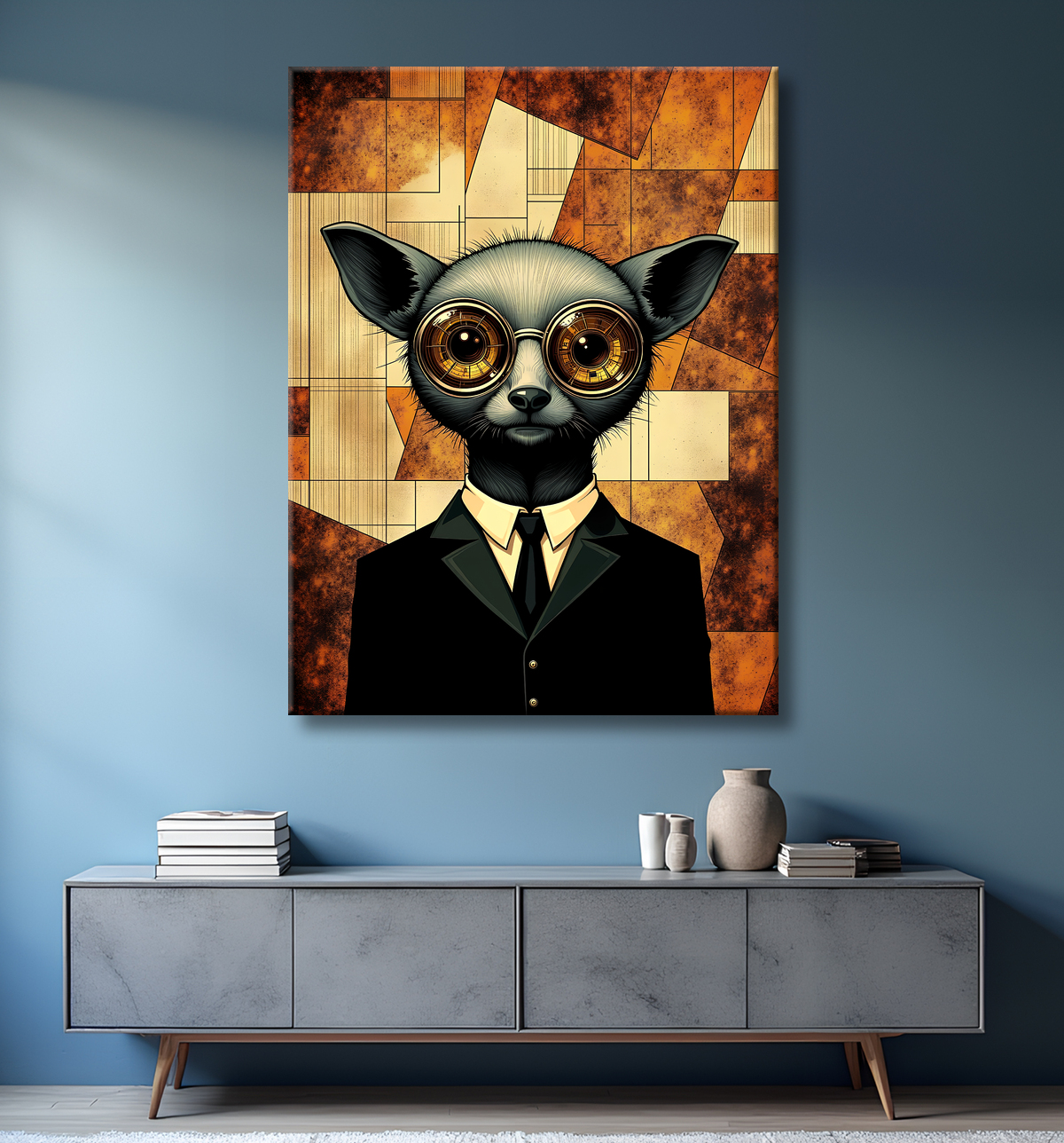 Tableau animal hypnotique rétro - Portrait mystérieux et graphique avec decor