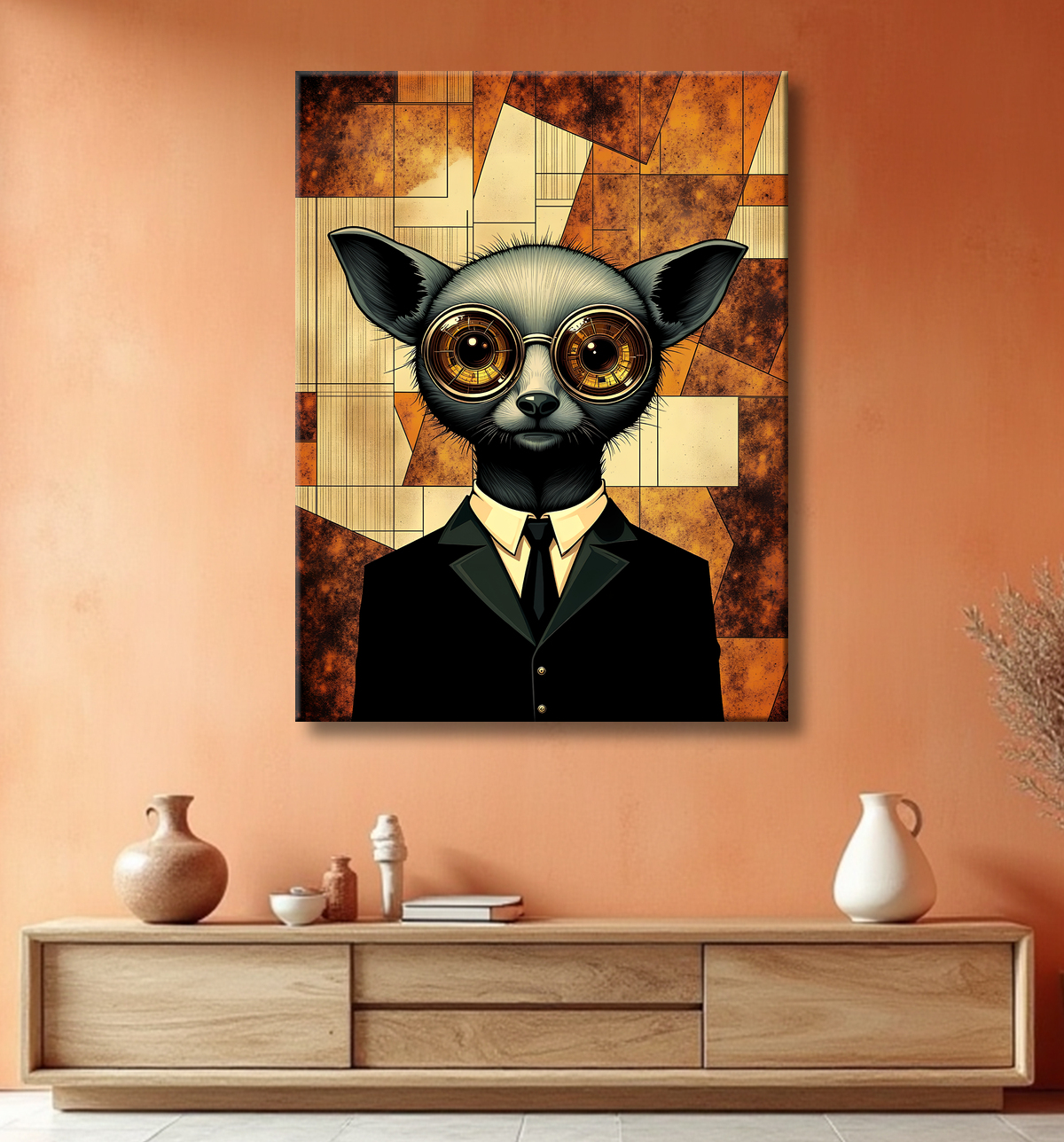 Tableau animal hypnotique rétro - Portrait mystérieux et graphique avec decor