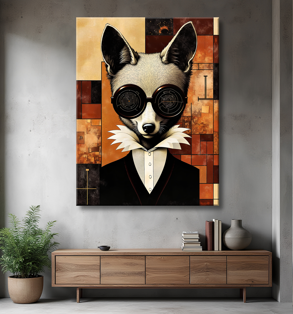 Tableau animal hypnotique rétro - Portrait mystérieux et graphique avec decor