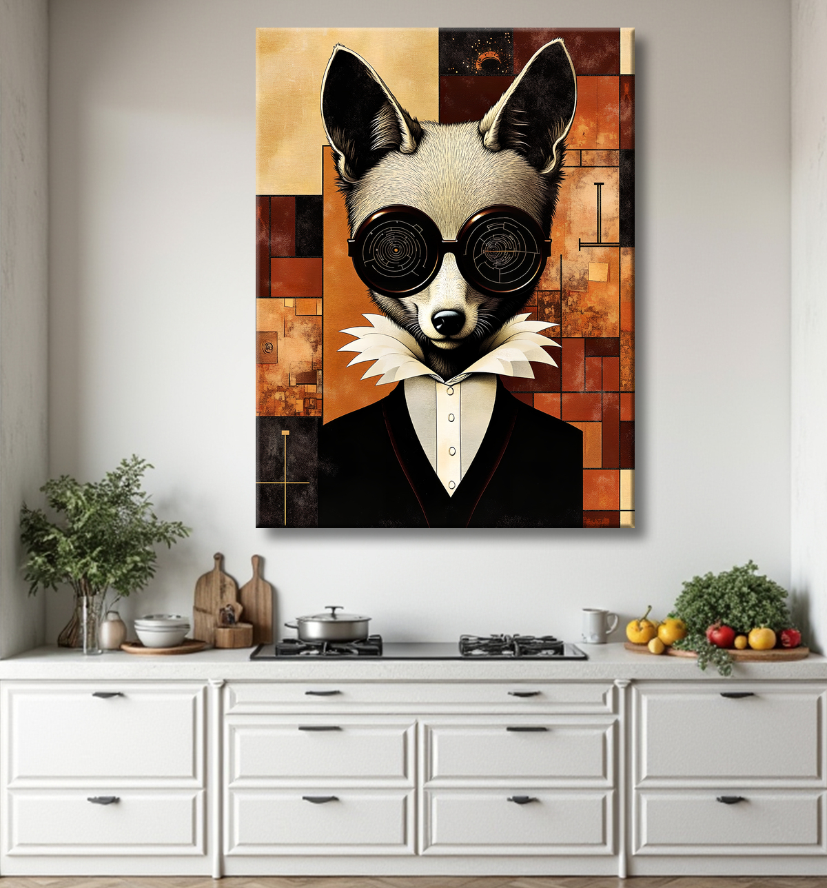Tableau animal hypnotique rétro - Portrait mystérieux et graphique avec decor