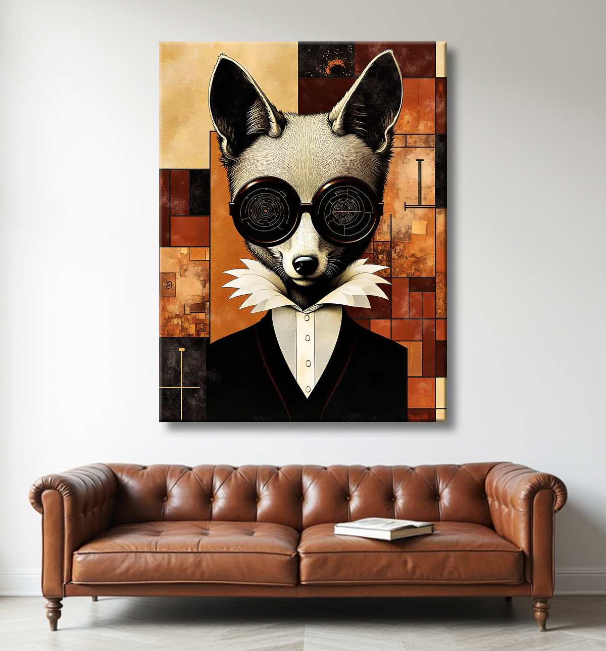 Tableau animal hypnotique rétro - Portrait mystérieux et graphique avec decor