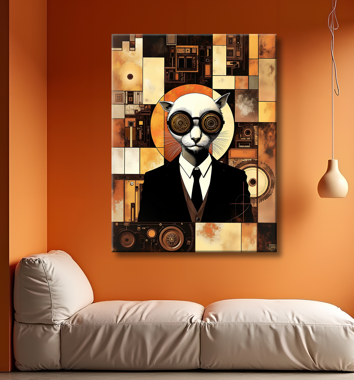 Tableau animal hypnotique rétro - Portrait mystérieux et graphique avec decor