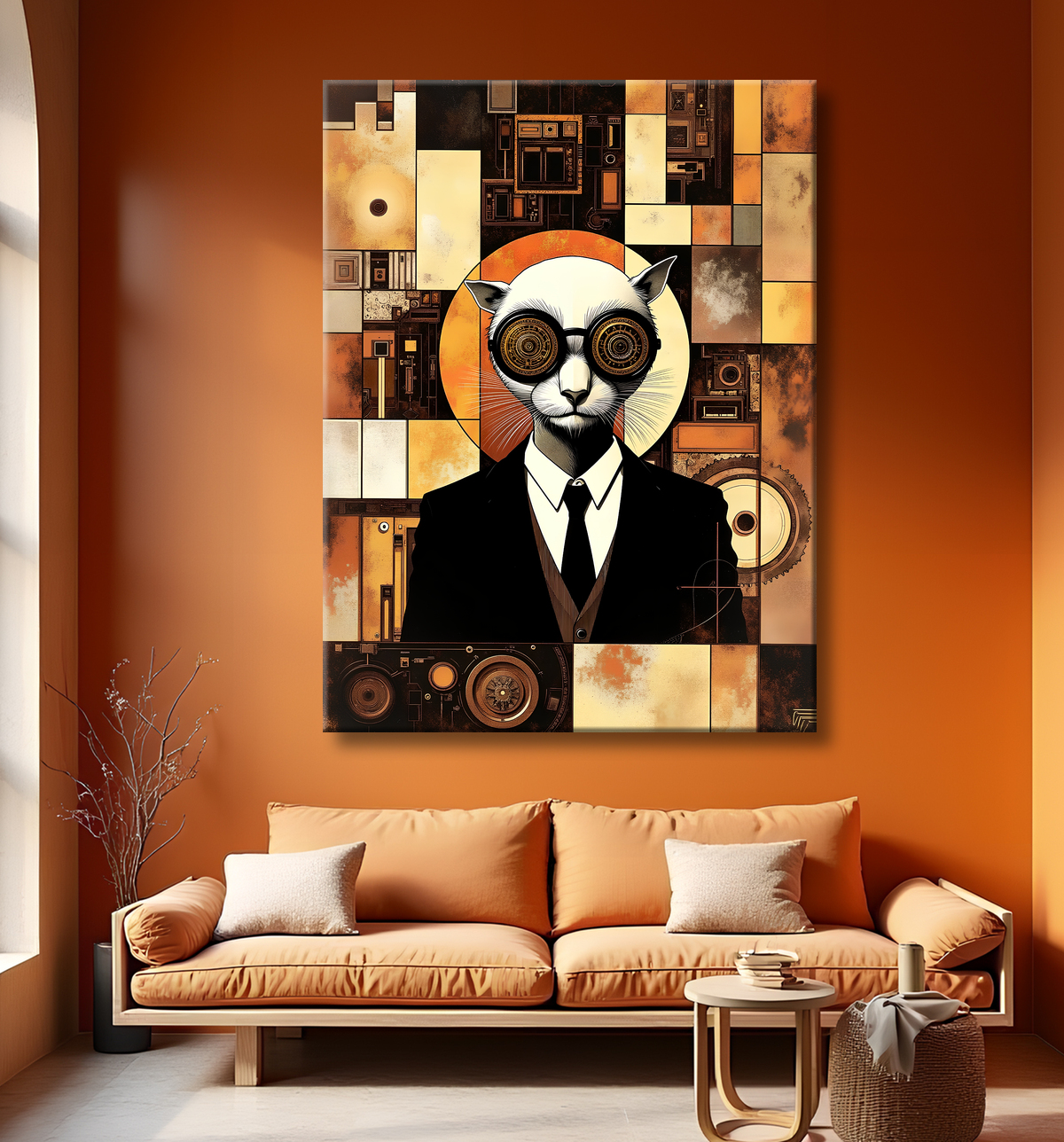 Tableau animal hypnotique rétro - Portrait mystérieux et graphique avec decor