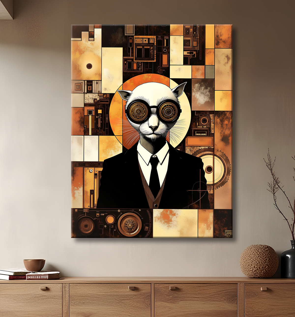 Tableau animal hypnotique rétro - Portrait mystérieux et graphique avec decor