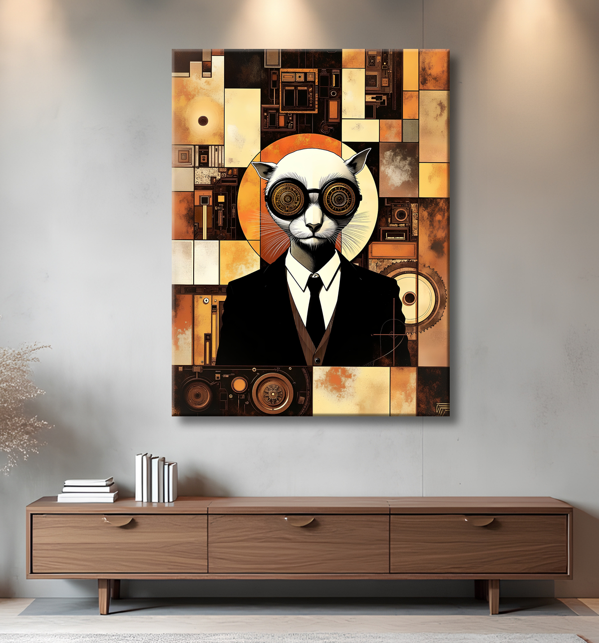 Tableau animal hypnotique rétro - Portrait mystérieux et graphique avec decor