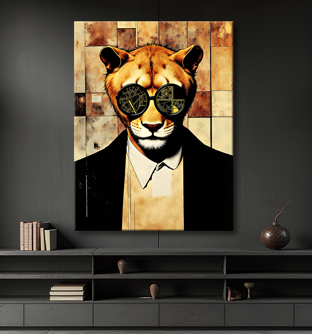 Tableau animal hypnotique rétro - Portrait mystérieux et graphique avec decor