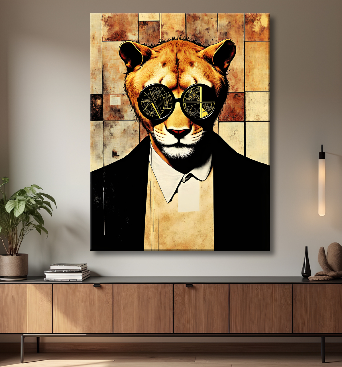 Tableau animal hypnotique rétro - Portrait mystérieux et graphique avec decor