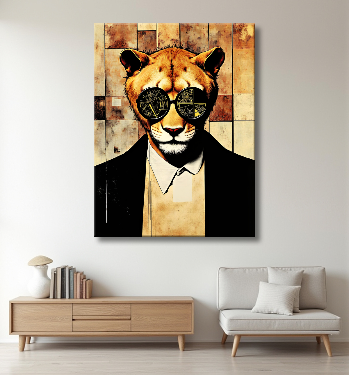 Tableau animal hypnotique rétro - Portrait mystérieux et graphique avec decor