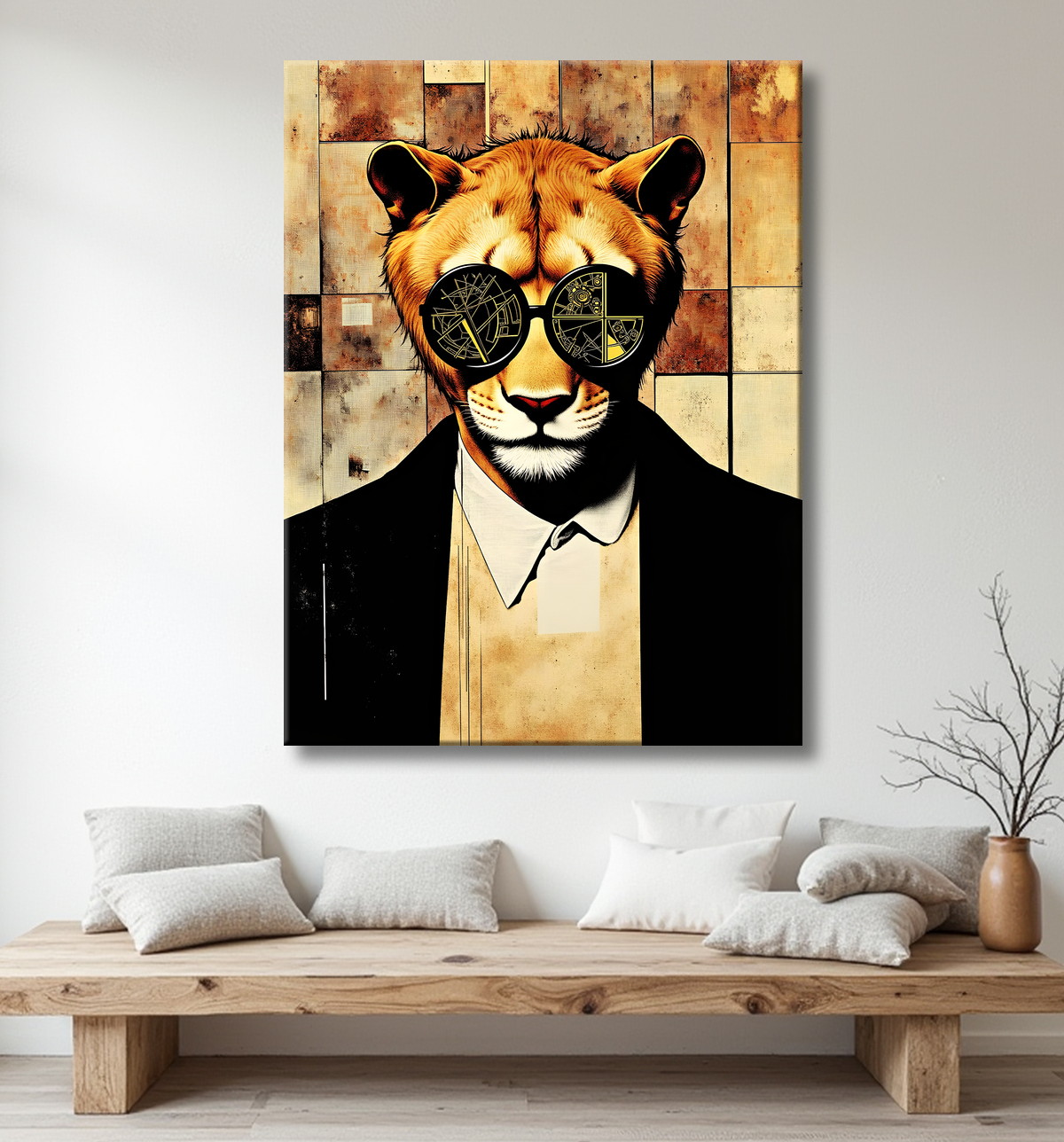 Tableau animal hypnotique rétro - Portrait mystérieux et graphique avec decor