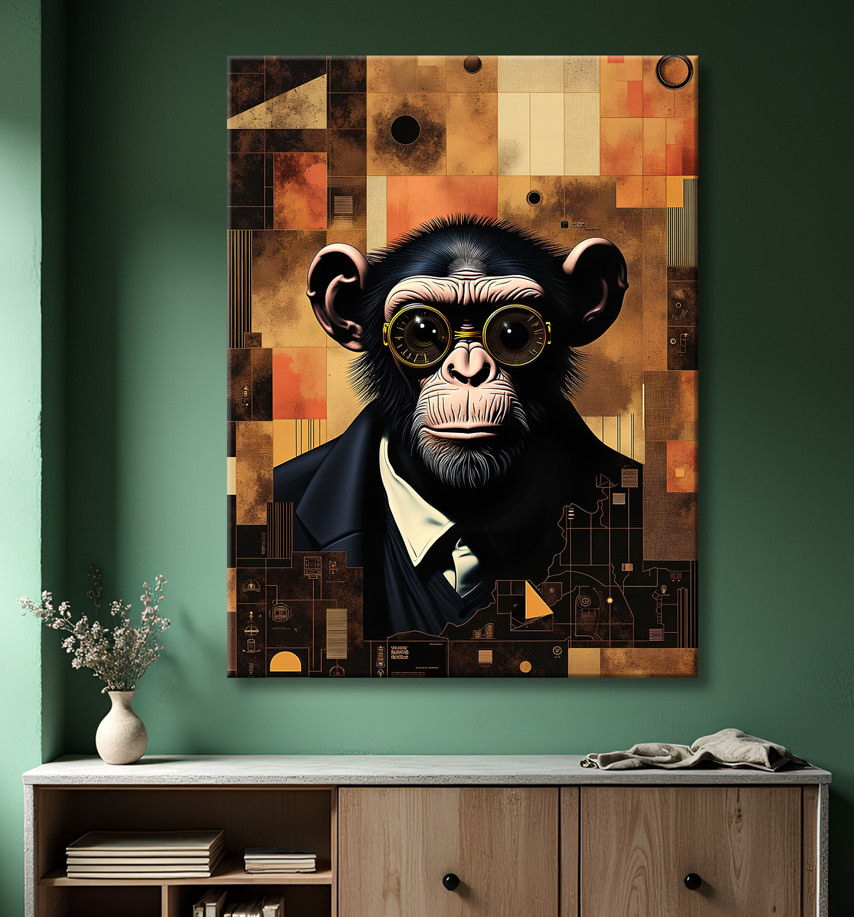 Tableau animal hypnotique rétro - Portrait mystérieux et graphique avec decor