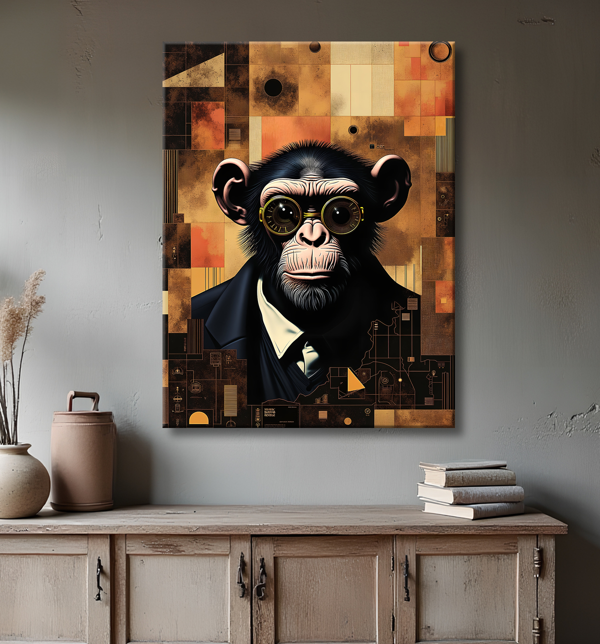 Tableau animal hypnotique rétro - Portrait mystérieux et graphique avec decor