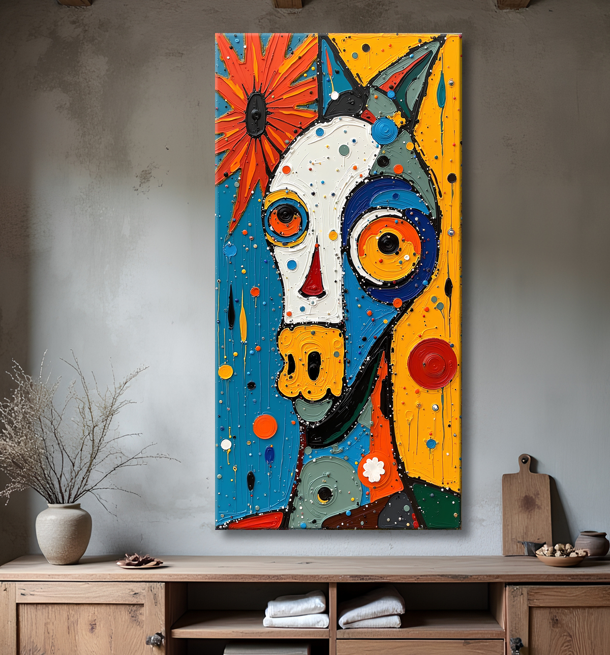 Tableau animalier stylisé et contemporain, inspiration cubiste avec decor