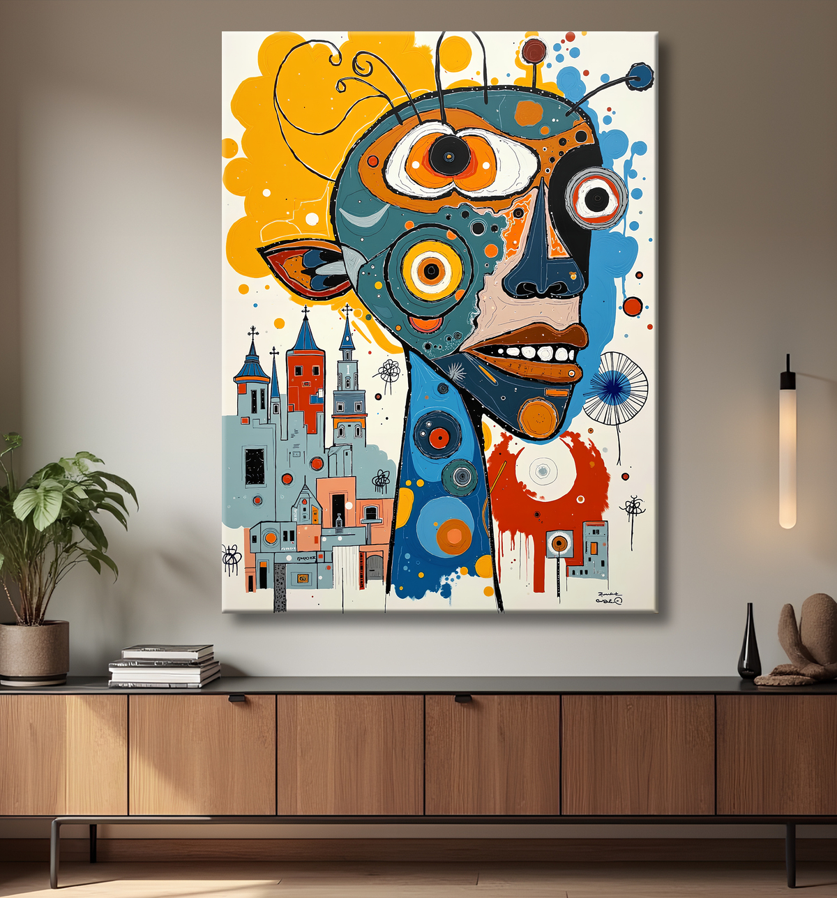Tableau animalier stylisé et contemporain, inspiration cubiste avec decor
